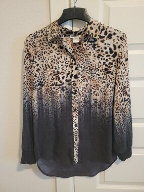 Oo LaLa Leopard Ombre Blouse | Slightly Sheer Button Front | Size Medium